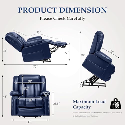 Large Power Lift Chairs Recliners for Elderly with Heated and Massage, Overstuffed Adjustable Lift Chairs, 3 Positions, Breathable Leather, USB-A and USB-C, Cup Holder, Side Pocket Dark Brown