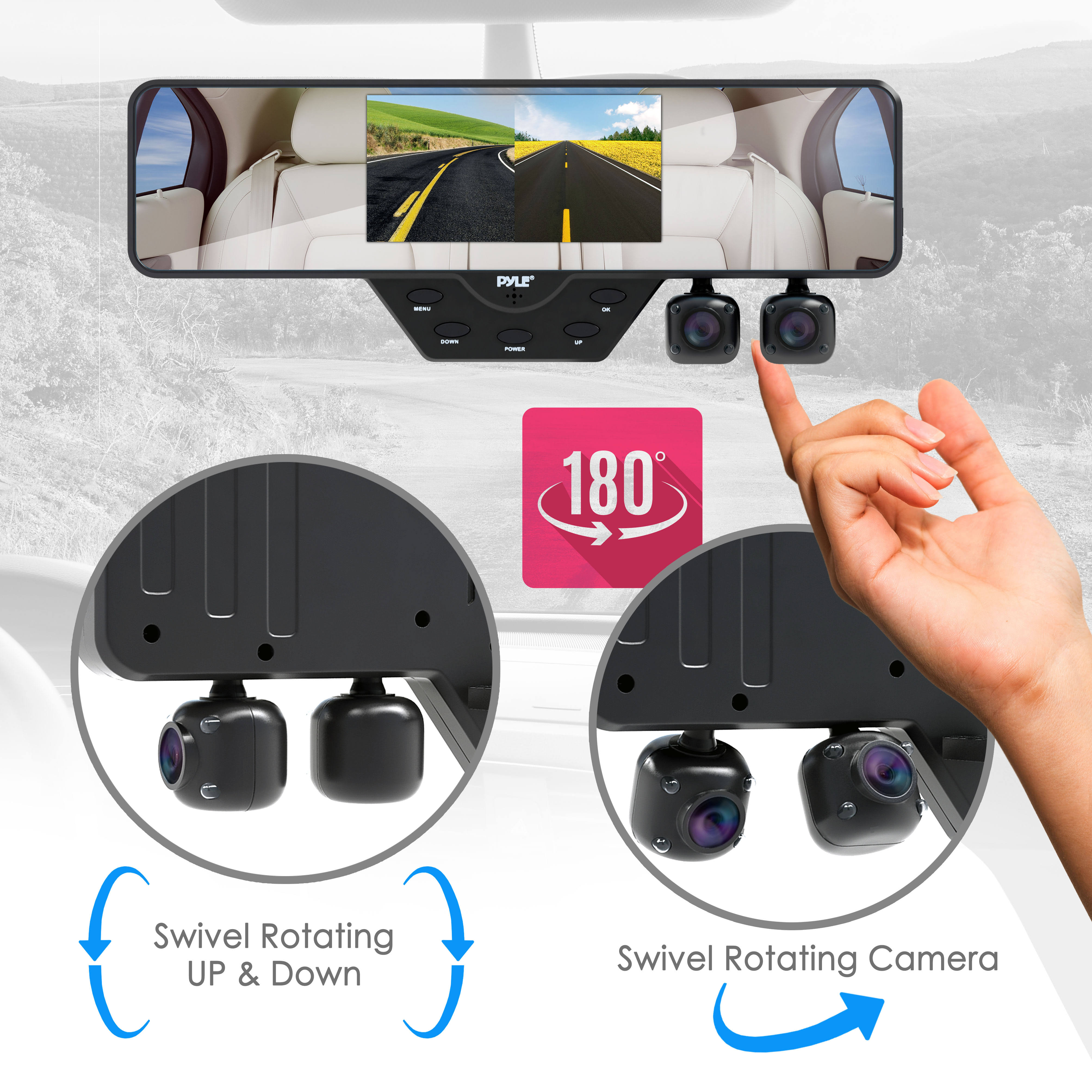 Pyle Multi Dash Cam Video Recording System - Rearview Backup u0026 Driving HD Camera