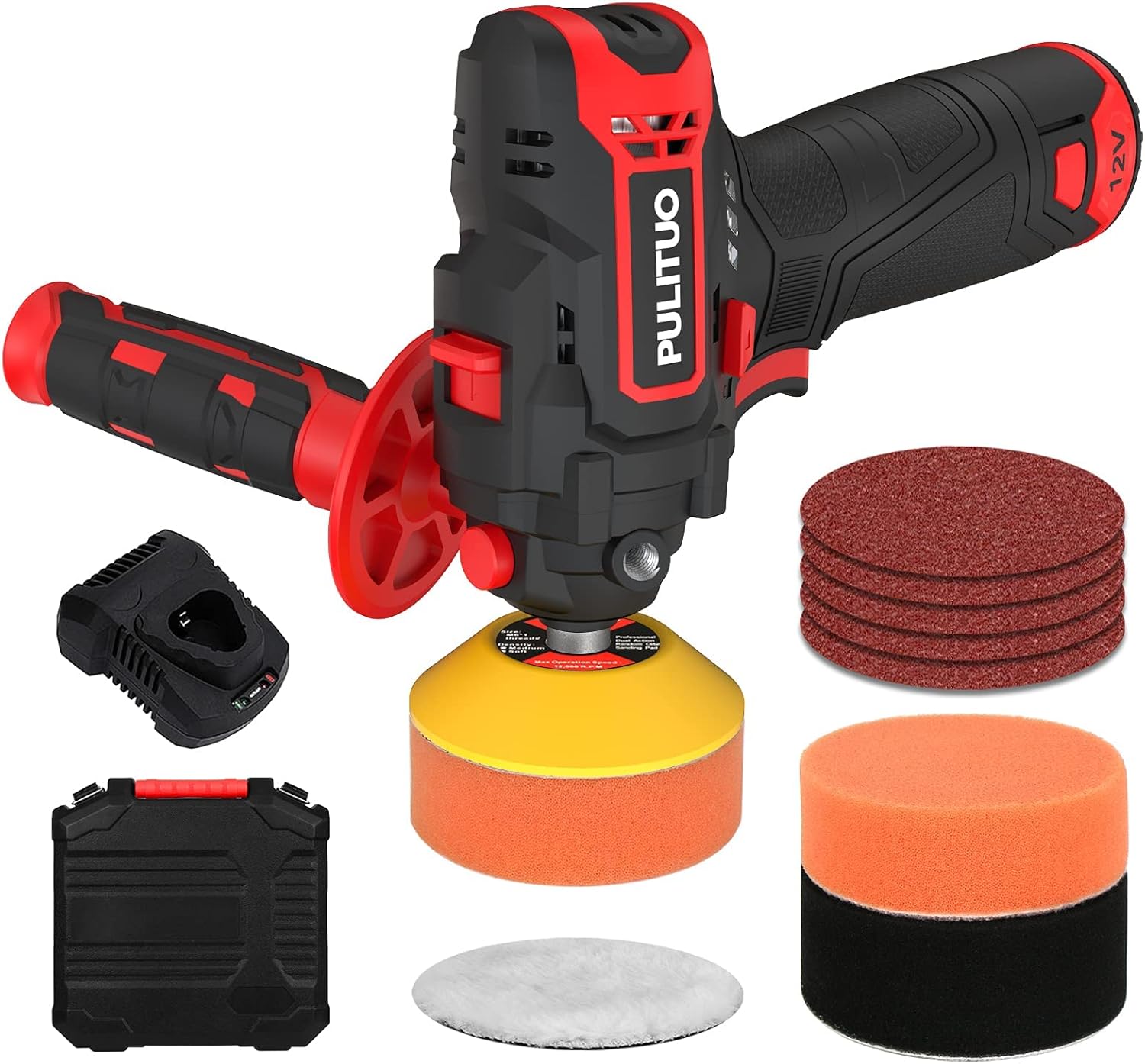 Cordless-Buffer-Polisher for Car-Detailing, 3 Inch Electric Power Polisher, 2600-7800 RPM, 12V 2.0Ah Battery and Fast Charger, 8 Polishing Pads, Mini Car Polisher Kit Pack of 2
