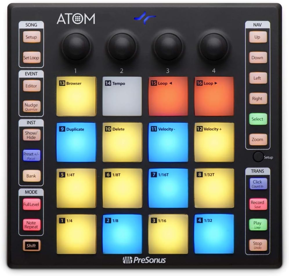 PreSonus ATOM Production/MIDI and Performance Pad Controller with Professional Studio Microphone and Recording Kit Includes Newest Version Studio One Artist Software Pack