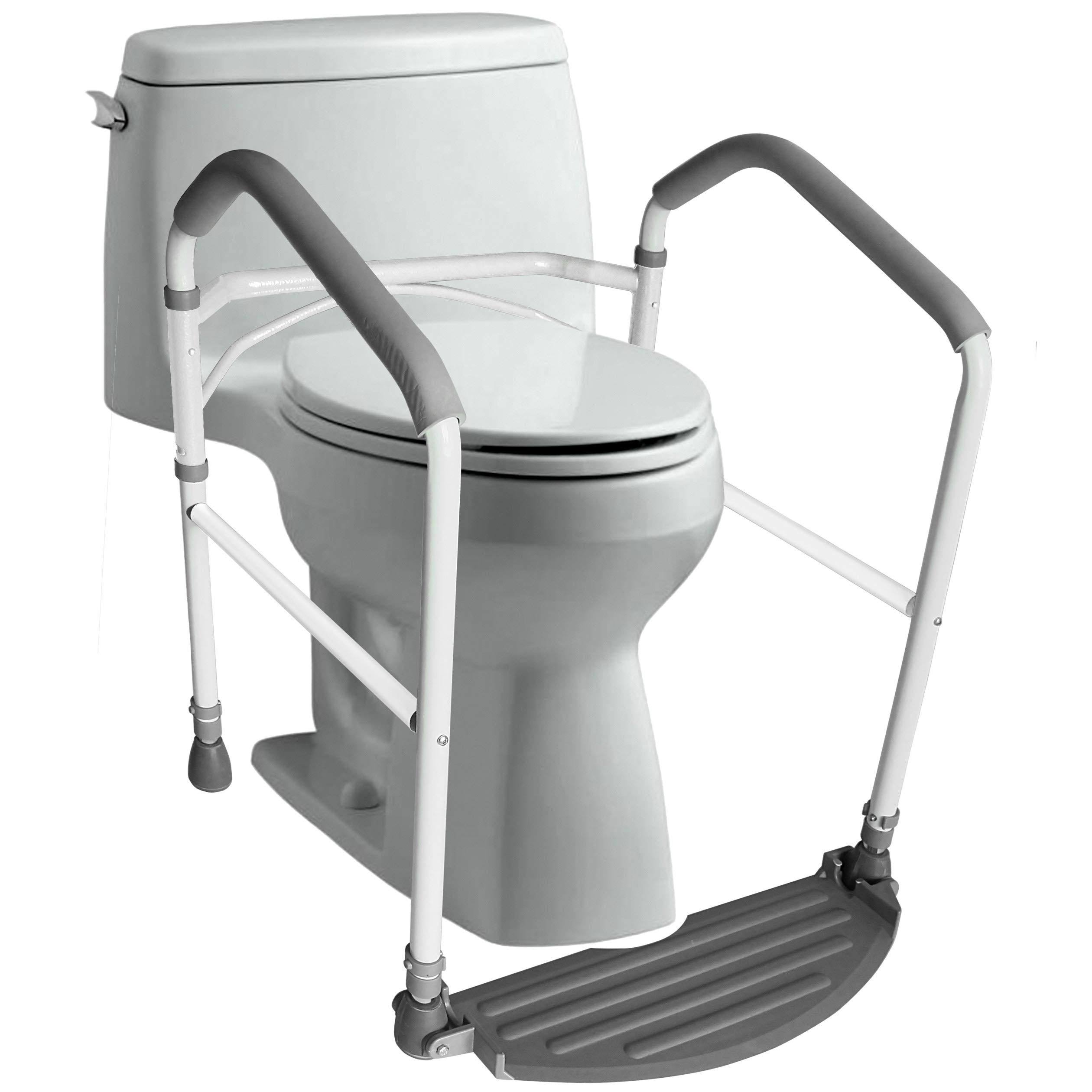 RMS Toilet Safety Frame u0026 Rail - Folding u0026 Portable Bathroom Safety Handrail Grab Bar - Adjustable Height (White)