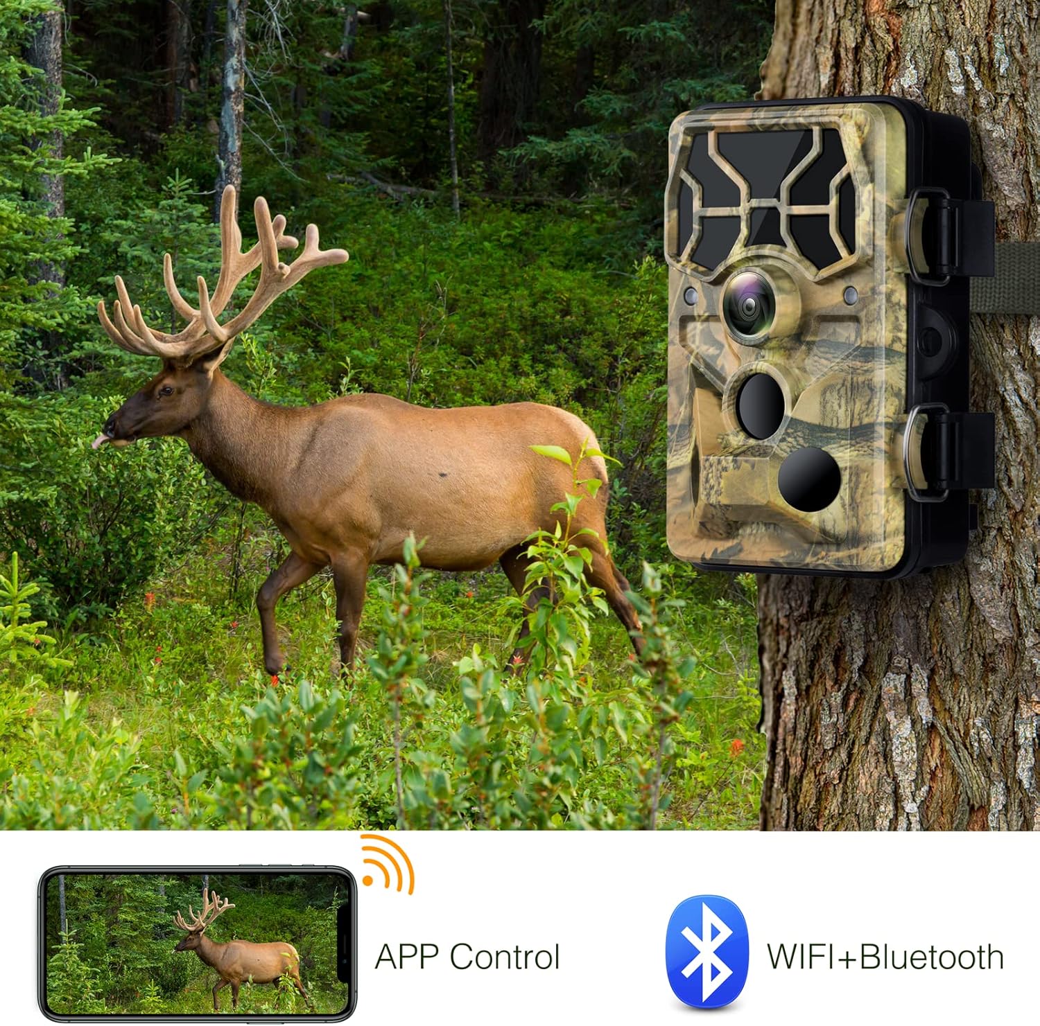 WiFi Trail Camera 24MP 1296P Game Camera with Clear Night Vision, Fast Trigger Speed 80ft Motion Detection 120° PIR Range IP66 Waterproof Wildlife Cam for Deer Turkey Bird Property