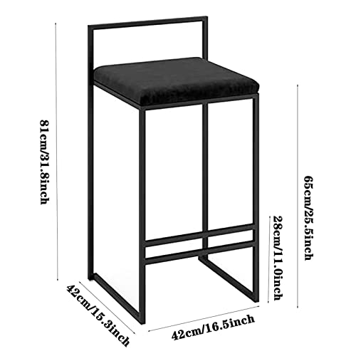 Set of 2 Height Bar Stools, Wrought Iron Dining Chairs Cushion Kitchen Barstools Low Back Pub Stools Breakfast Chairs with Low Back Metal Legs