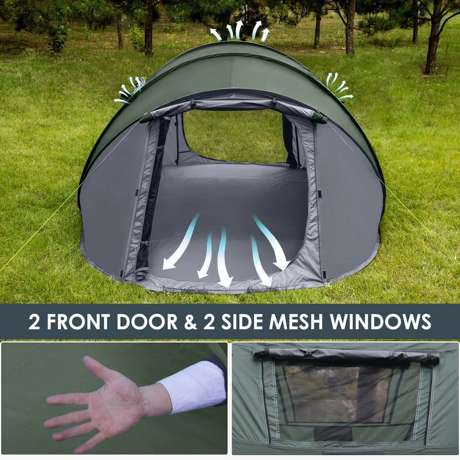 Fiuion Pop Up Tents for Camping  4 Person Tent Waterproof  Camping Tents with Vestibule, Automatic Setup Instant Tent, 2 Doors & Windows, Folding Outdoor Backpacking Tents 2/3/4 People Family Hiking