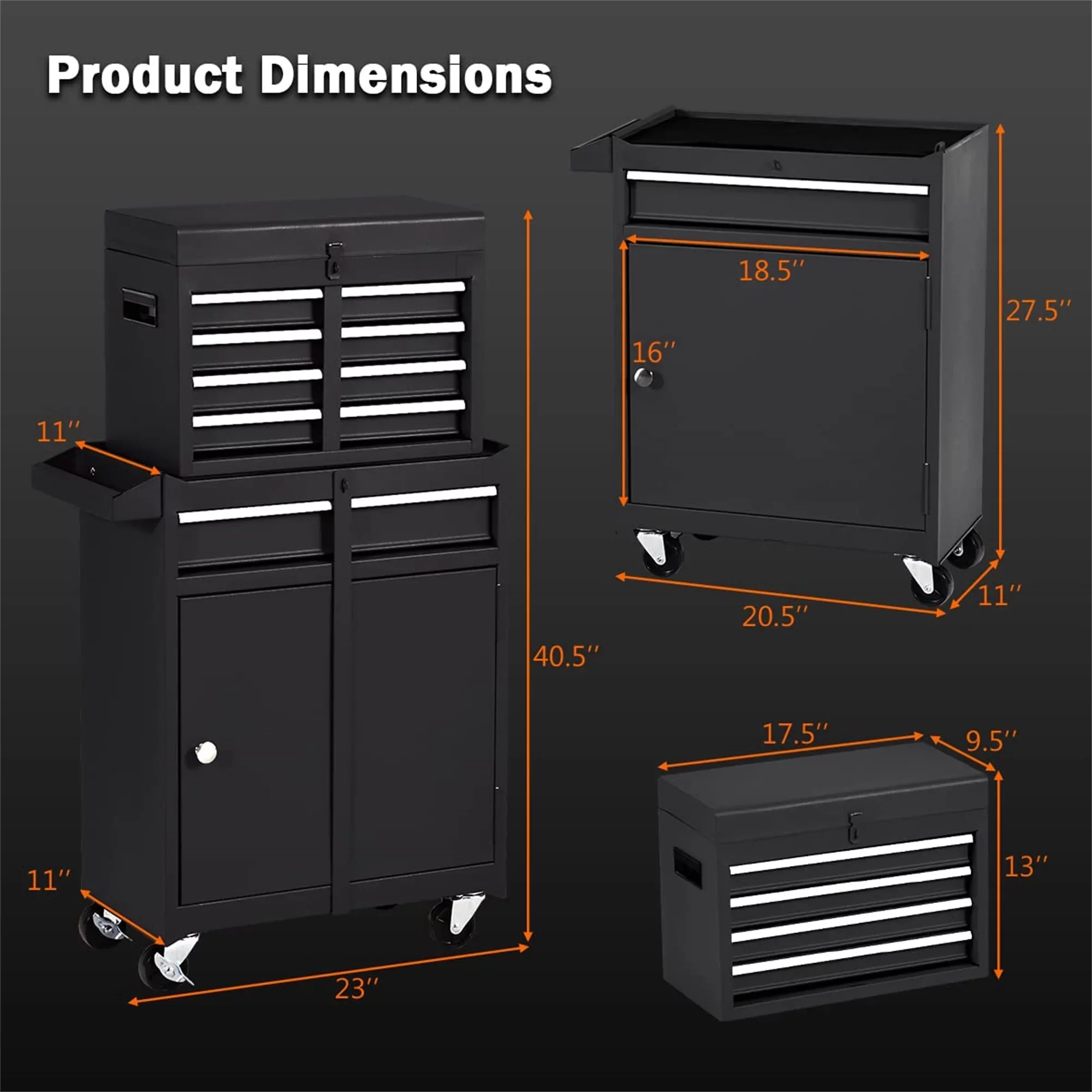 Aukfa Tool Chest, 2 in 1 Steel Rolling Tool Box & Cabinet On Wheels for Garage, 8-Drawer, Blue