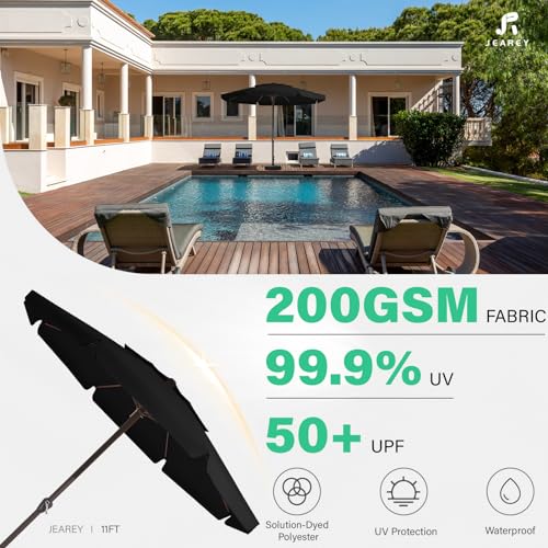 JEAREY 12FT 2-Tiers Patio Umbrellas Outdoor Large Market Umbrella With Crank Lift System No Tilt 8 Sturdy Ribs UV Protection Waterproof Sunproof Black
