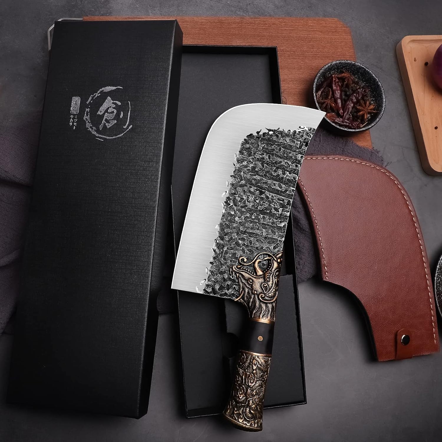 Meat Cleaver Butcher Knife Bone Cleaver Knife Heavy Duty Bone Chopper Butcher Bone Knife High Carbon Steel Bone Knife with a Sheath for Kitchen Outdoor