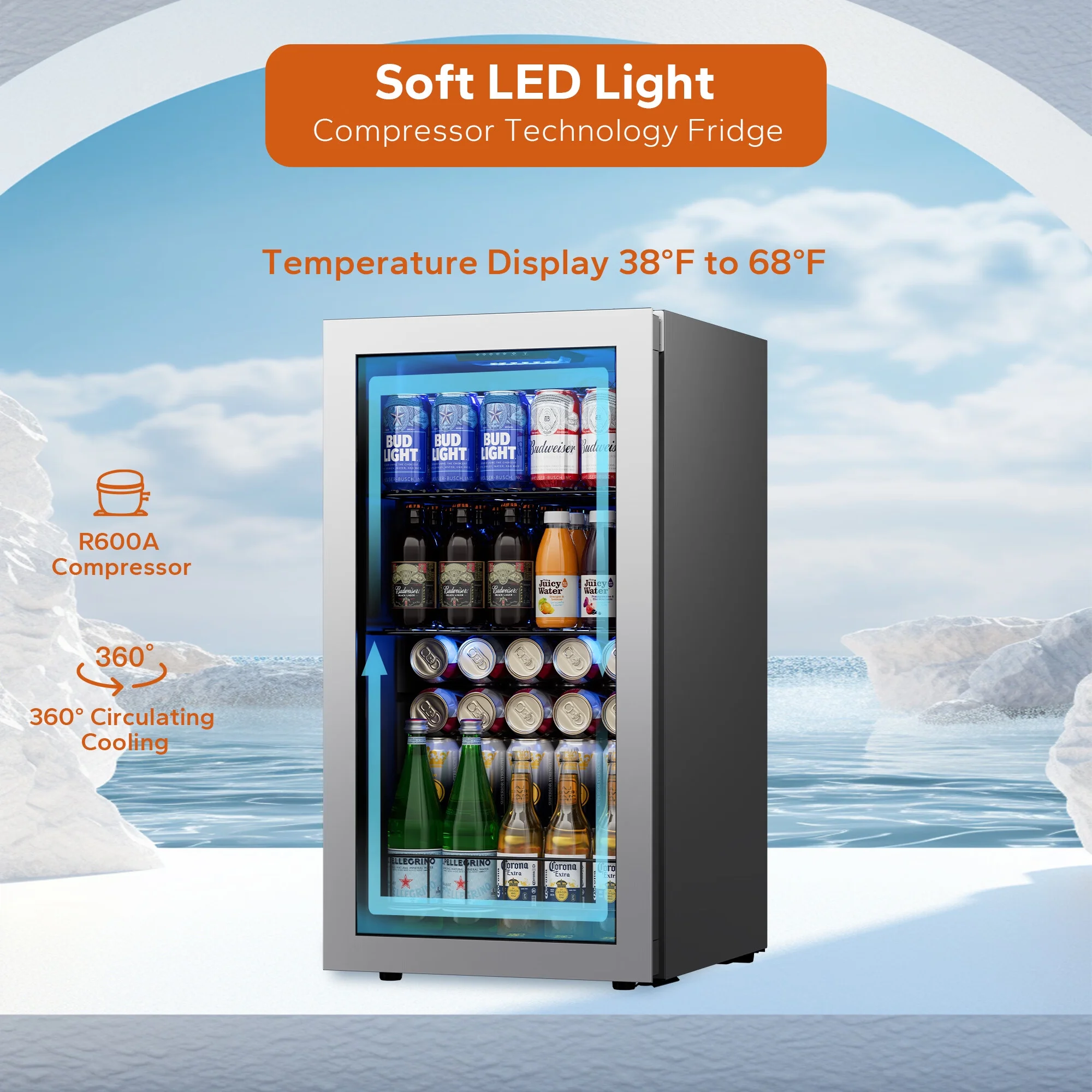 Ca'Lefort Beverage Refrigerator Cooler,242 Can Freestanding Beverage Fridge，Mini fridge with Glass Door for Home/Bar/Office(2 Pack)