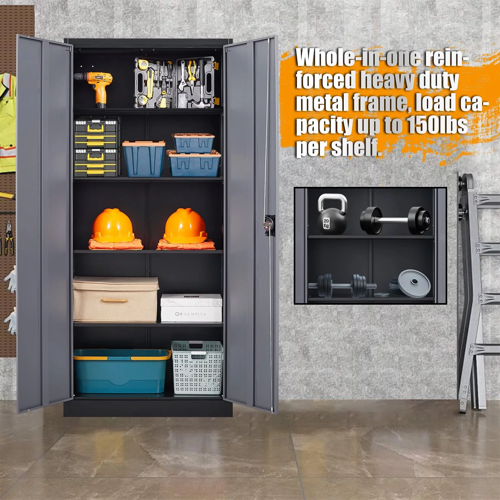 STANI Metal Storage Cabinet with Lock Door, 71" Adjustable Shelf Steel Lockers for Office, Home,School,Garage Utility Tool Cabinet