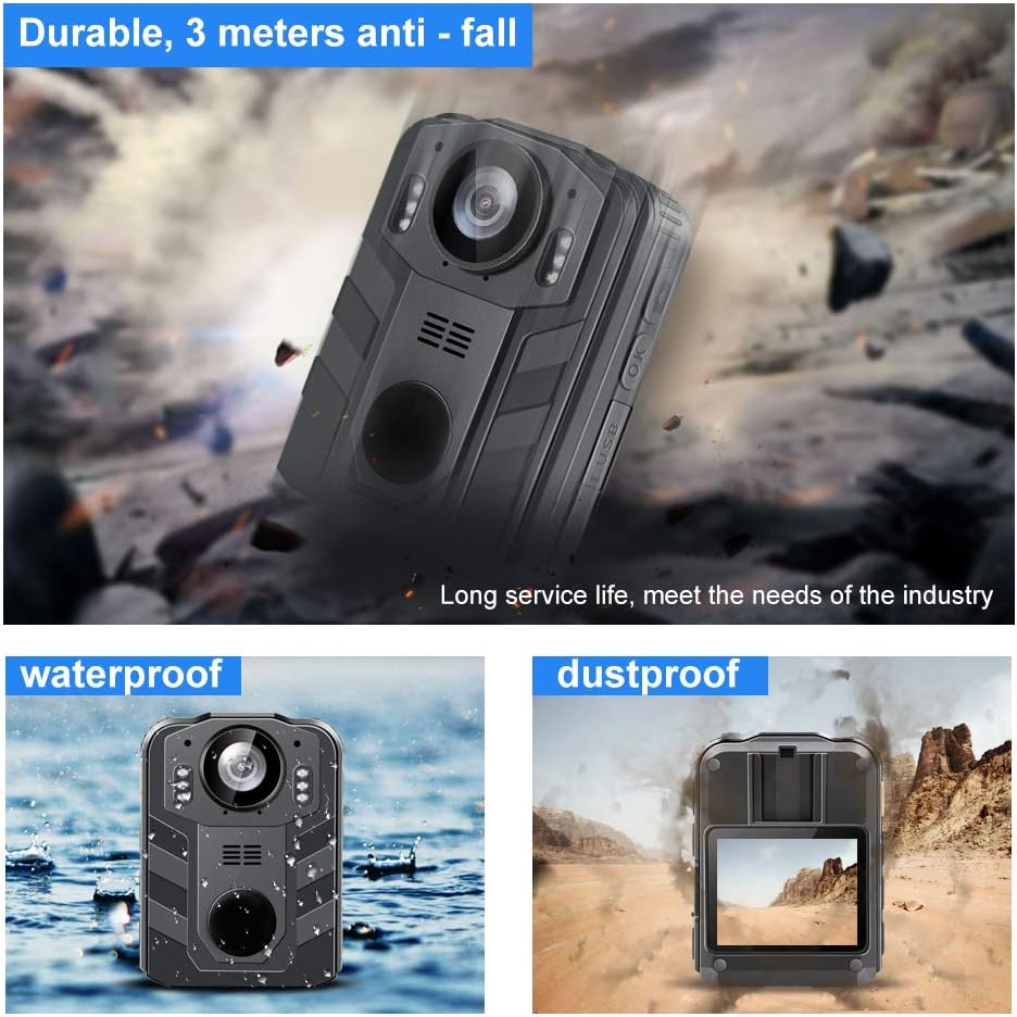 CAMMHD 1296P HD Police Body Camera with 2 Inch Display, Waterproof Body-Worn Camera, Wearable Camera, Portable HD Body Camera, IR Night Vision, Built-in Battery, 32GB Memory