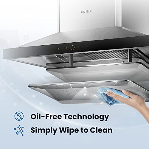 FOTILE Perimeter Vent Series Wall-mount Range Hood | Touchscreen | 4 Speed-settings and Air Management Function | Self-adjusting Surround Suction Plate | Delay Off Function | Cleaning Mode | LED Light