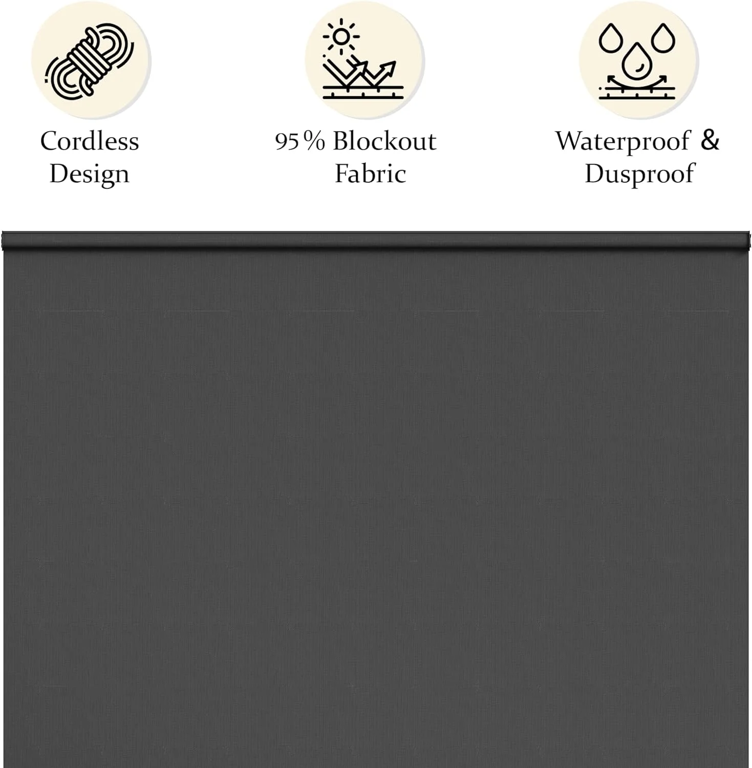 CozyHom Outdoor Roller Shades, 420GSM 95% Blackout Cordless Patio Roller Blinds with Pole, 6'Wx8'H Waterproof Blinds Roll Up for Gazebo Porch, Deck, Pergola, Black