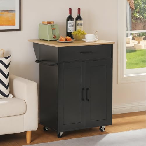Kitchen Island on Wheels with Drop Leaf, Folding Countertop Kitchen Island Cart, Kitchen Island Table with Towel Rack, Drawer, for Kitchen, Dining Room, White and Natural KINW12501