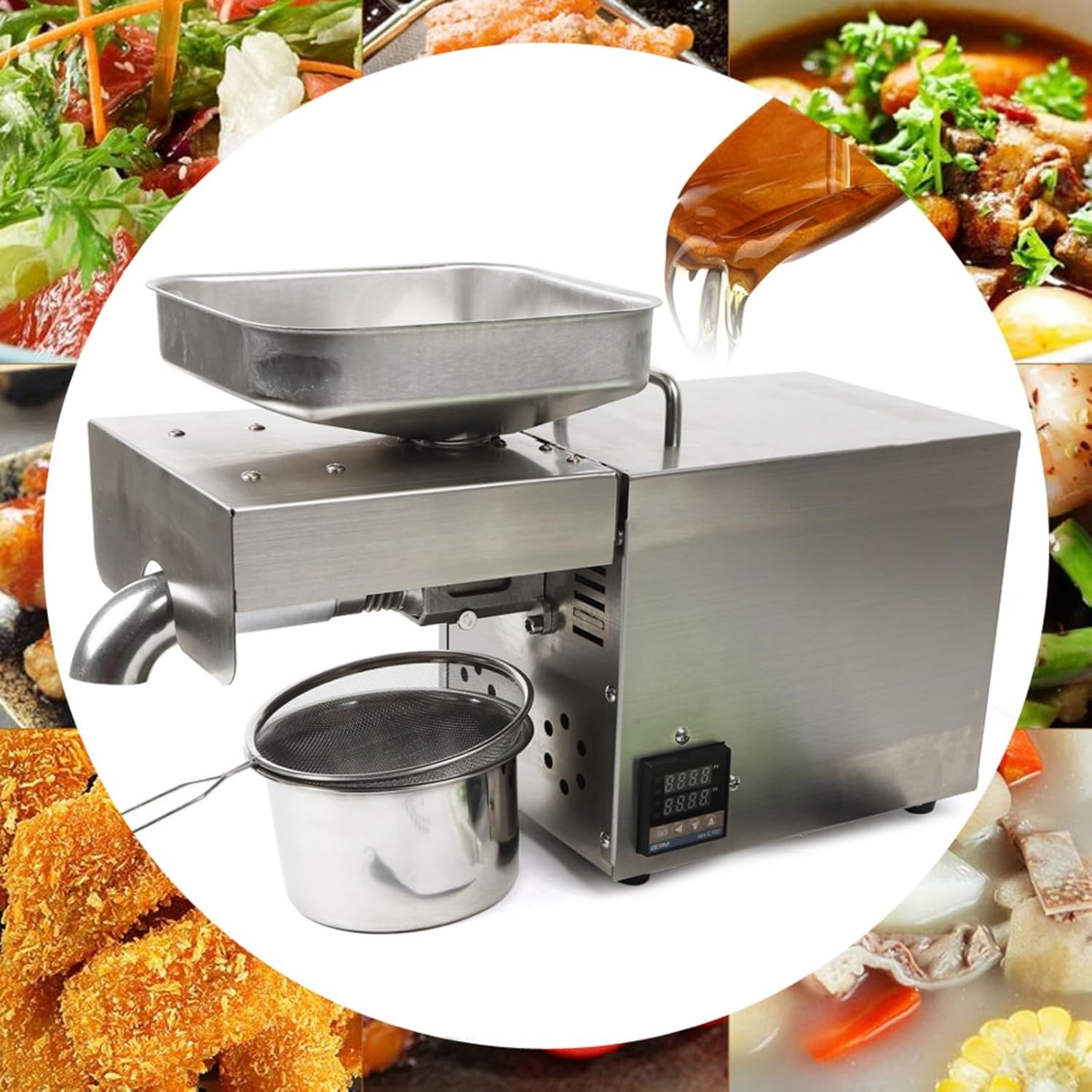 1500W Oil Press Machine Oil Expel, Stainless Steel Electric Automatic Cold Hot with Intelligent Control Panel/LCD Touch Screen/Food Grade Stainless Steel, Oil Extractor