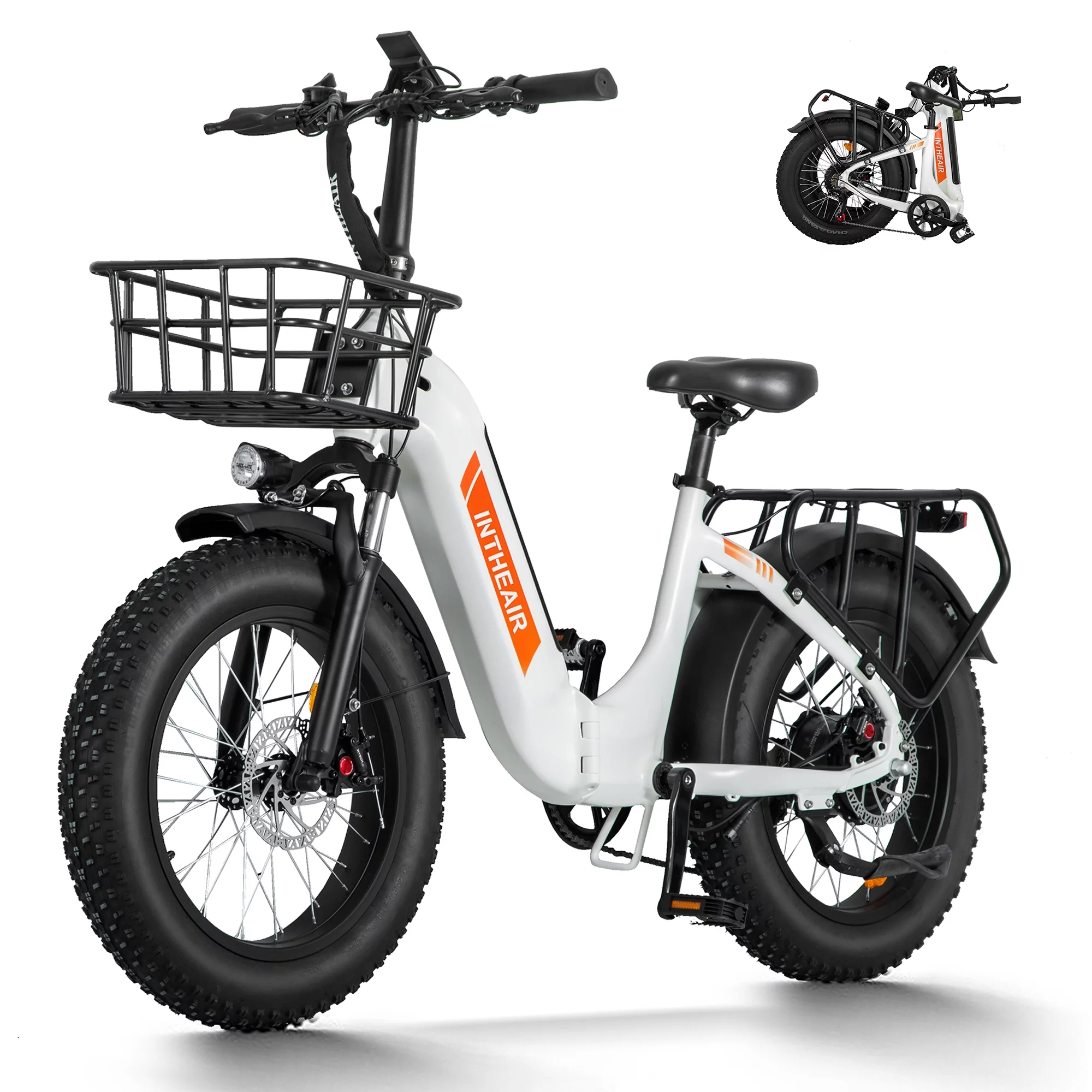 INTHEAIR Ranger Electric Bike, Adults Foldable Ebike for Adults 20 x 4.0 Fat Tire Step Thru Electric Bicycle with 750W Motor, 48V 13AH-Black