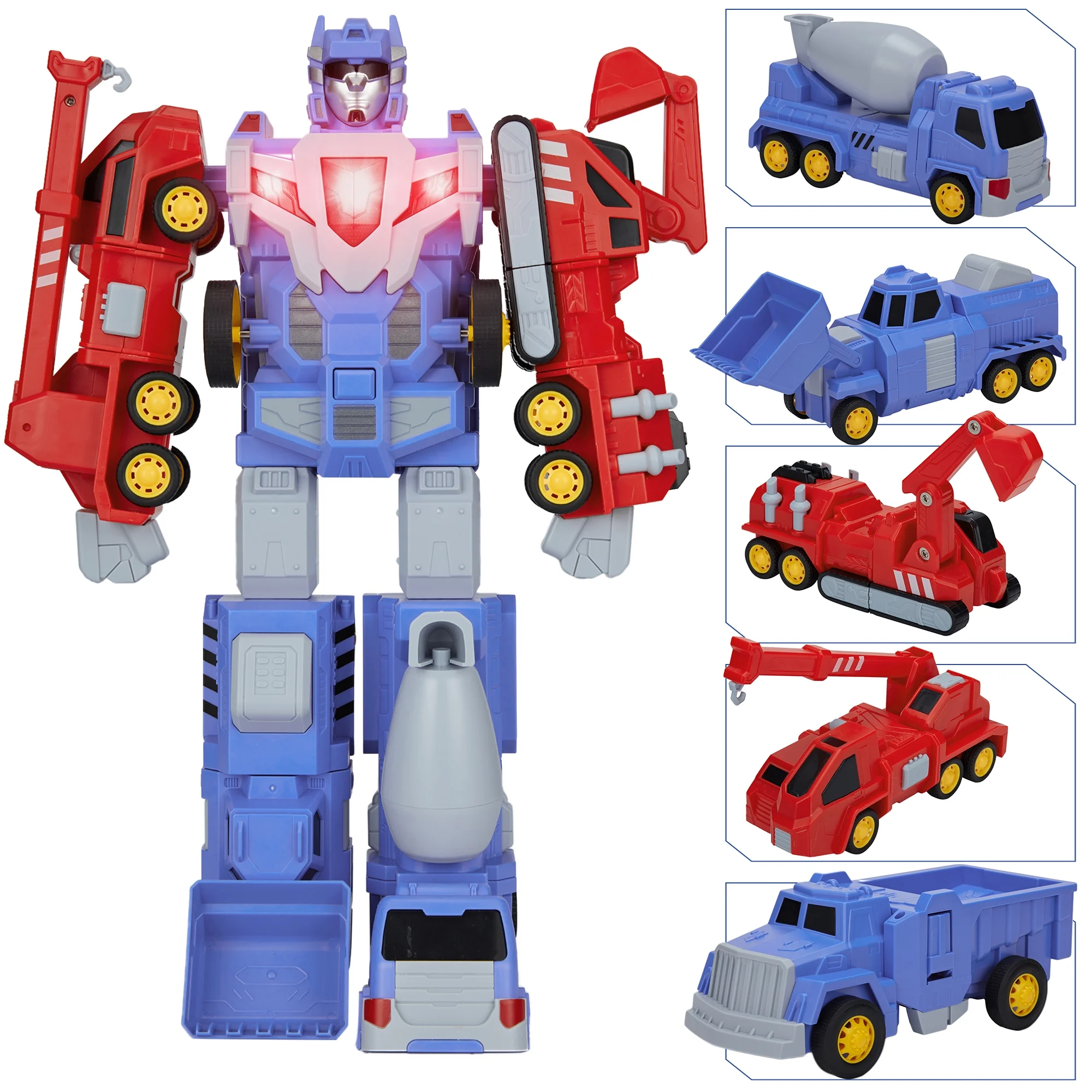 KingShop Toys for 3 4 5 6 7 Year Old Boys - Construction Vehicles Transform Robot Kids Toys, Building Toddler Toys for Kids Ages 4-8 w/ Pull-Back Toys, 5-in-1 Trucks Gifts for Boys Girls