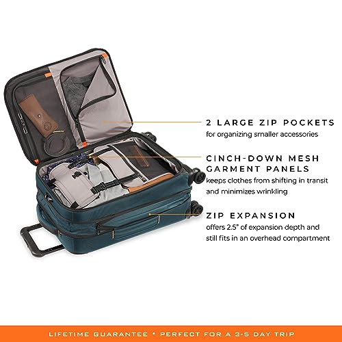 Briggs & Riley Domestic 22" Carry On Expandable Spinner - Luggage for Travel, Suitcases with Wheels, Softside Rolling Bag for Men & Women, Self-Repairing Zipper - ZDX Collection, Hunter