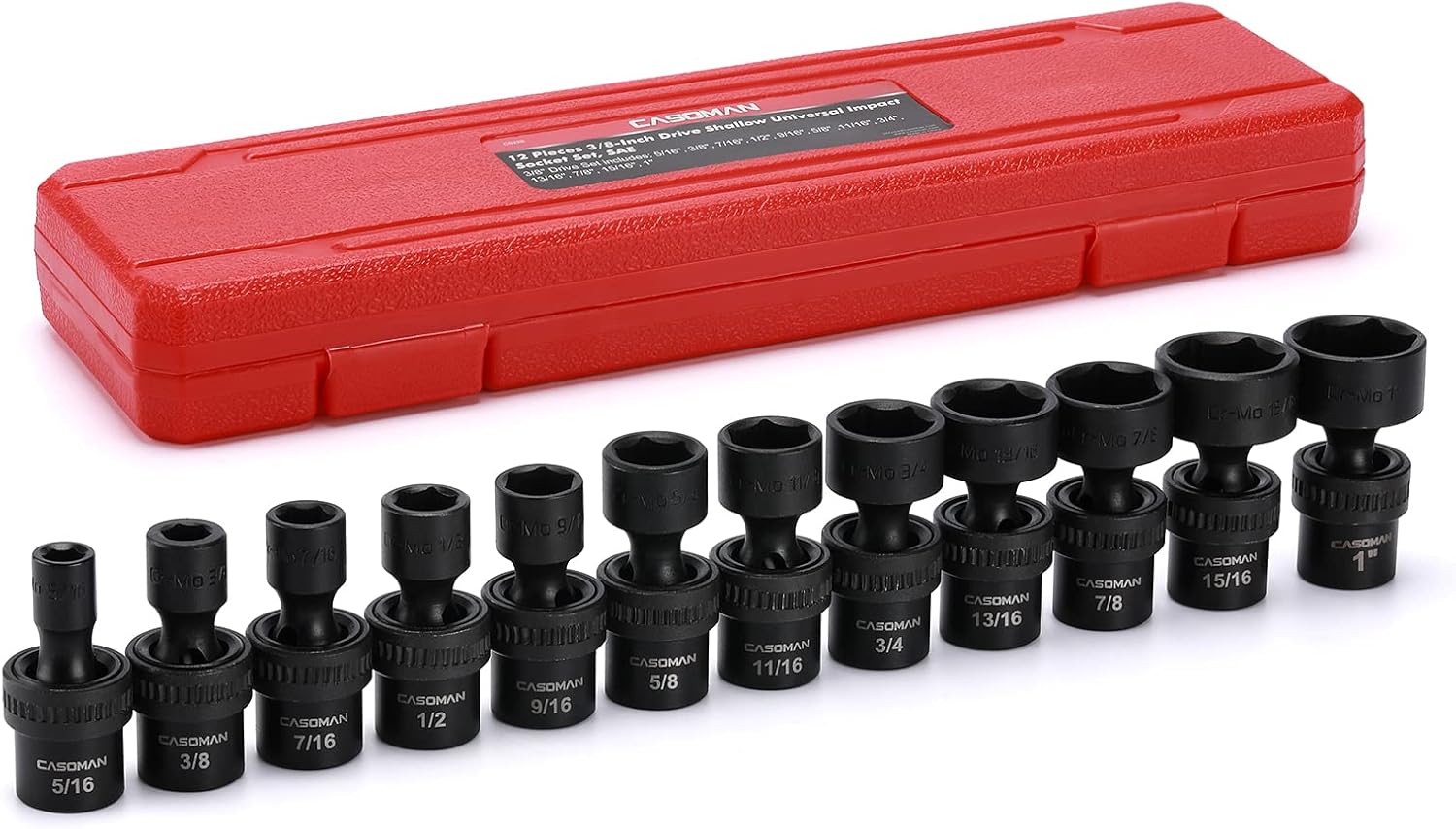 CASOMAN 15 PCS 3/8" Drive Shallow Universal Impact Socket Set, 6 Point, Metric,8-22mm