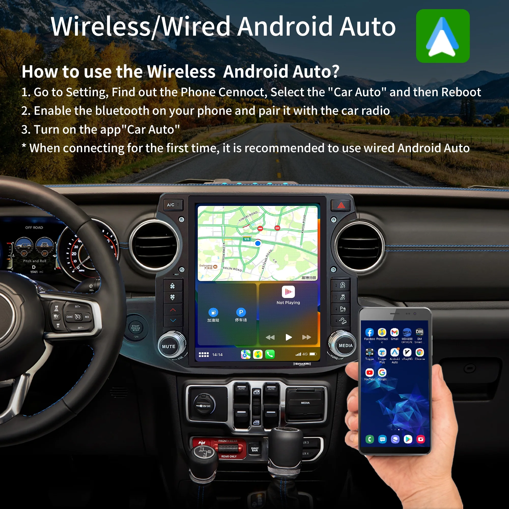 Linkswell Gen5 T-style 12.1 inch Car SirusXm Radio Stereo for Jeep Wrangler Gladiator 2018-2021 Touch Screen Car Navigator Android Truck Replacement GPS radio 4G+64G Apple Carplay Auto