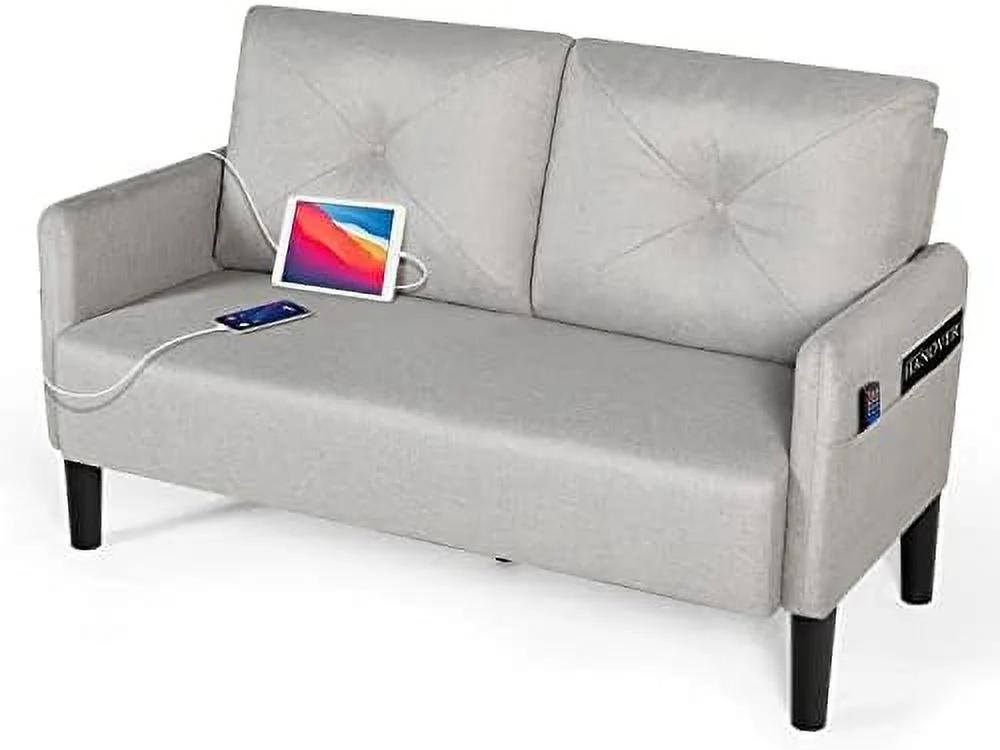 HOOMHIBIU Modern Comfy Loveseat Upholstered 56" W Small Sofa Couches w/ 2 USB Charging Ports Fabric 2-Seat Small Couch Sofas for Bedroom  Living Room  Compact Small Space  Apartment