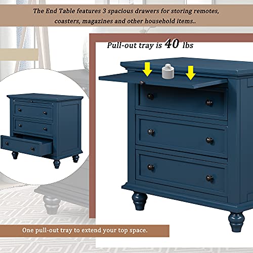 3-Drawer Bedroom Nightstand Storage Cabinet, Bedside Table End Table with Pull Out Tray, Modern Wooden Side Table Dresser for Bedroom Hallway Living Room (Black)