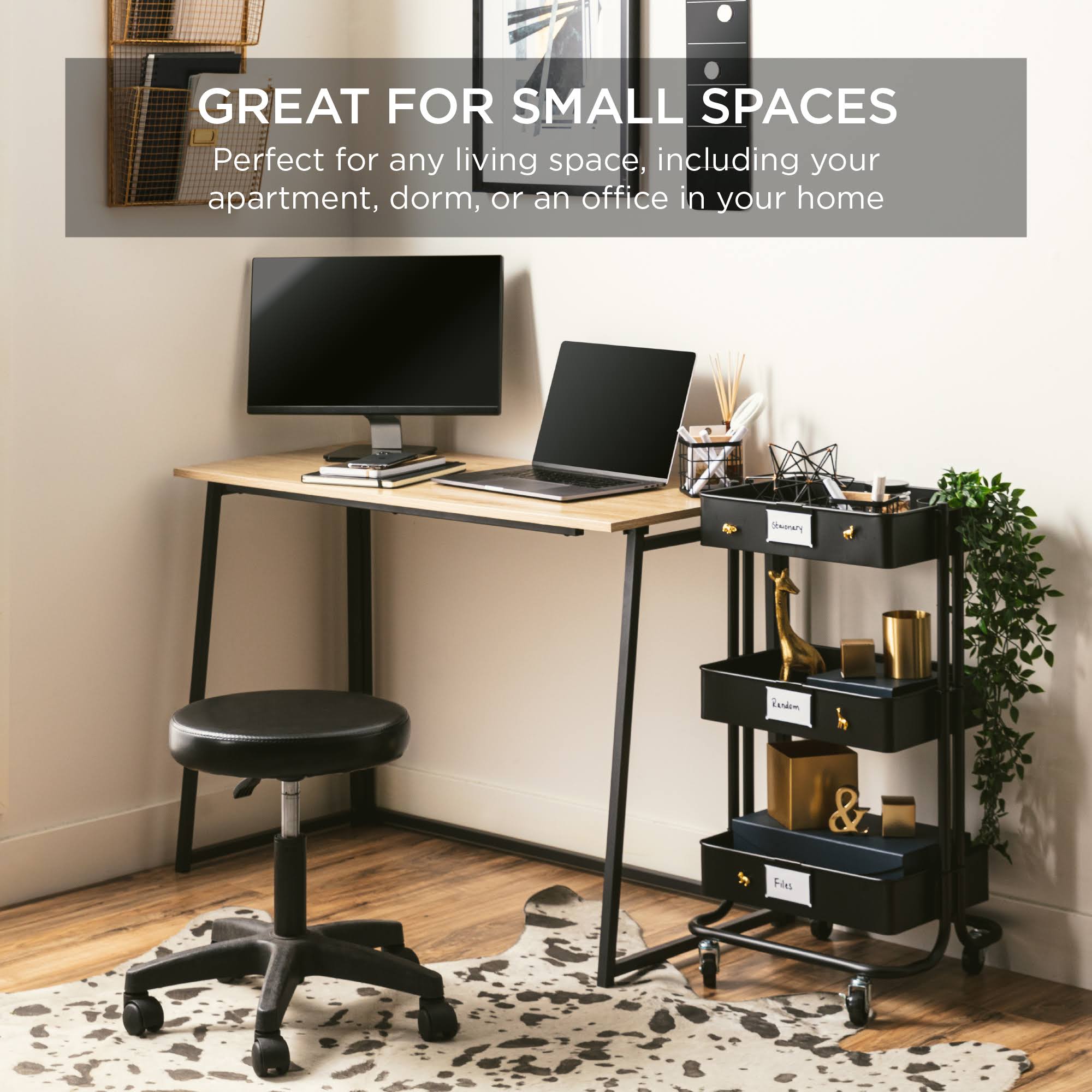 Best Choice Products 42in Folding Drop Leaf Desk for Home Office w/ Wood Table Top, Space Saving - Black/Natural