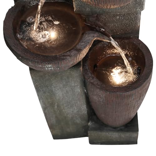 Naturefalls 5-Tier Outdoor Water Fountains with LED Lights - 39”H Floor Standing Indoor Water Fountains for Garden, Patio, Deck, Porch - Yard Art Decor (Grey, 39H inches)
