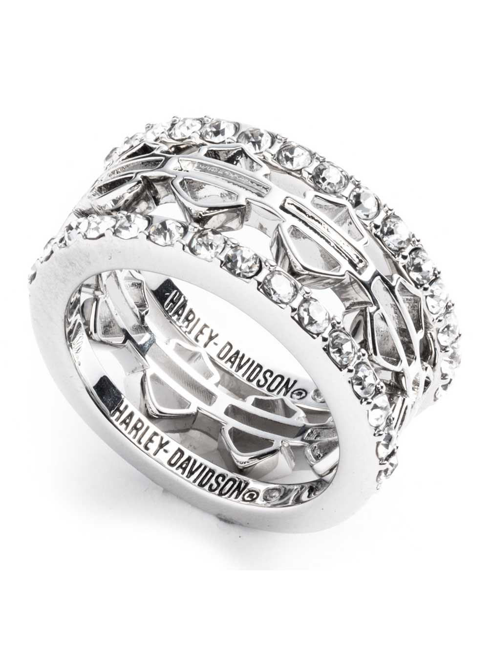 Harley-Davidson Women's Set of 3 Pave Bar & Shield Logo Stackable Rings (7), Harley Davidson - Curated Treasures Market