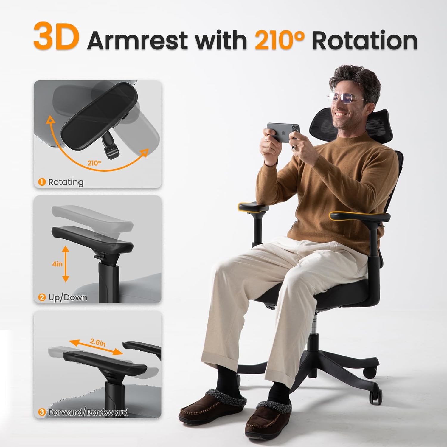 ProtoArc Ergonomic Office Chair with Wheels, Mesh Desk Chair with Adjustable 3D Arms and Headrest Adaptive Lumbar Support for Home Office Desk Chair with Wheels ErgoChair 100 (Black)