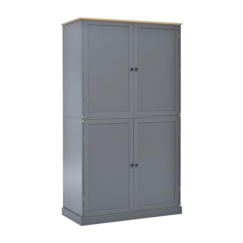 Farmhouse 77inch Kitchen Pantry, Freestanding Tall Cupboard Storage Cabinet with 3 Adjustable Shelves,8 Door Shelves and 3 Drawers,for Kitchen Dining Room (White@Pantry)