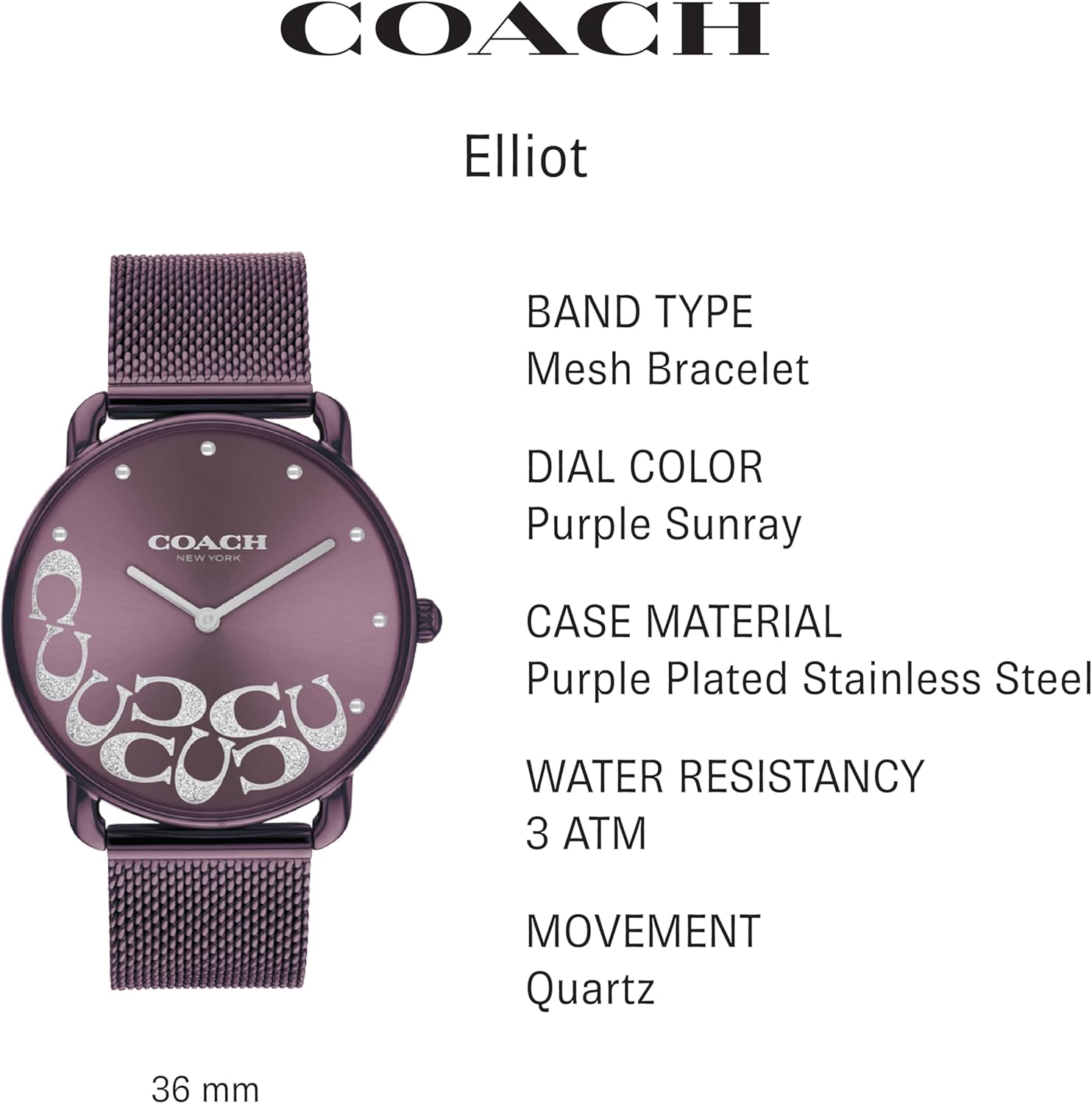 Coach Elliot Women's Watch | Elegant and Sophisticated Stles Combined | Premium Quality Timepiece for Everyday Wear | Water Resistant | (Model 14504339)