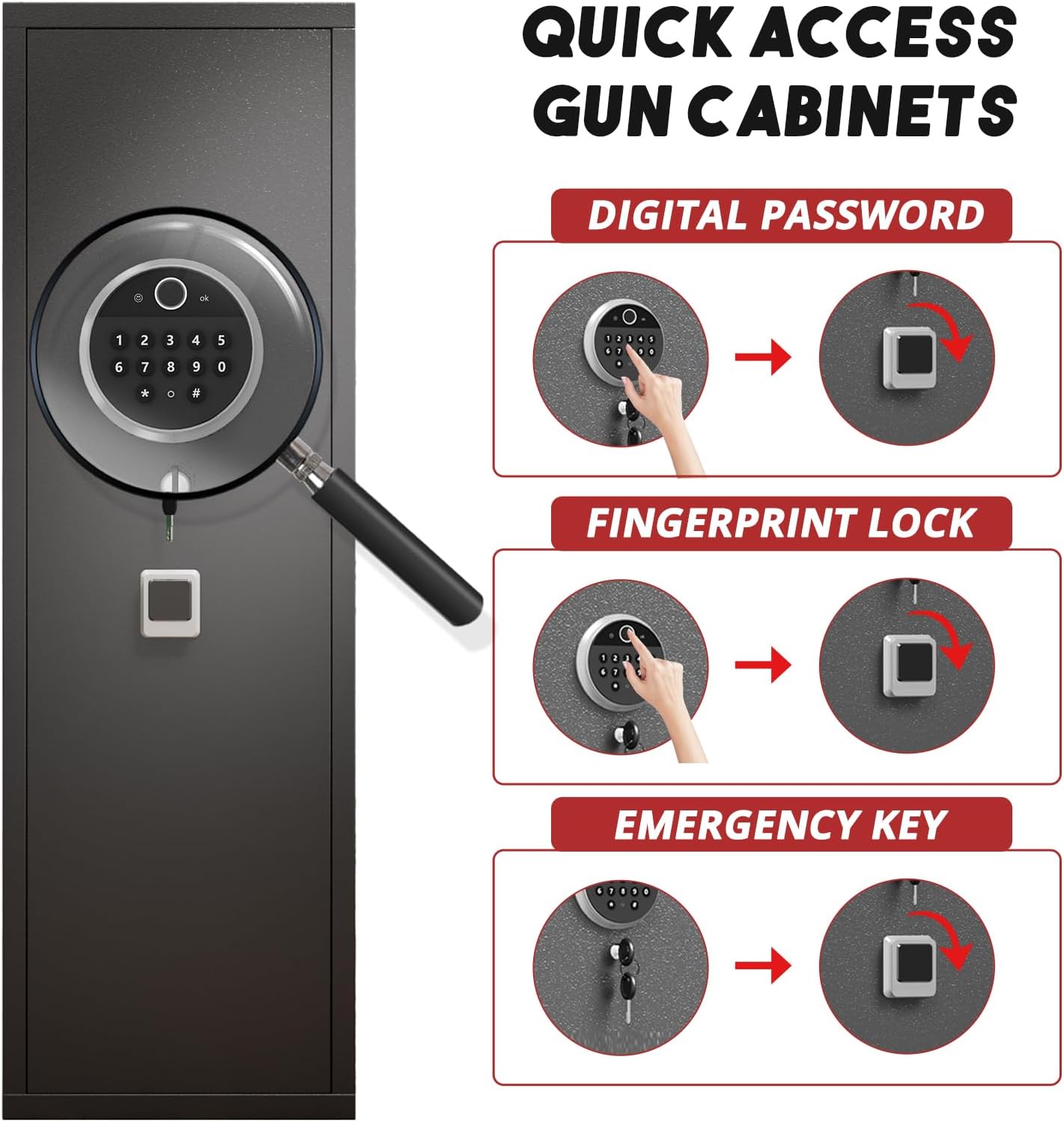57" Tall Gun Safe,Gun Safes for Home Rifle and Pistols,5 Gun Safe Quick Access Shotguns Rifle Gun Cabinet,with 3 Pistol Bags,Adjustable Gun Rack and Removable Shelf,Assembled(Black)