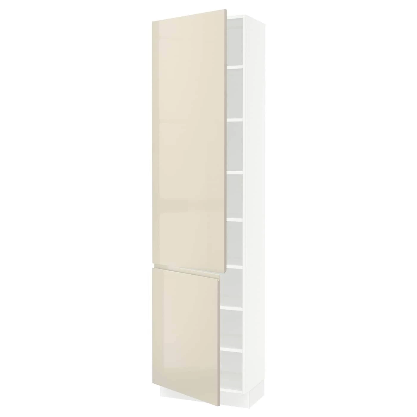 IKEA - SEKTION High Cabinet with shelves/2 Doors, white/Voxtorp High-Gloss Light Beige, 24x15x90 29339369