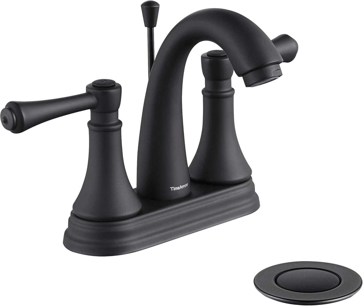 TimeArrow Brass 2 Handle Centerset Bathroom Sink Faucet Matte Black with Drain Assembly with Overflow and Lift Rod, TAF410Y-MB