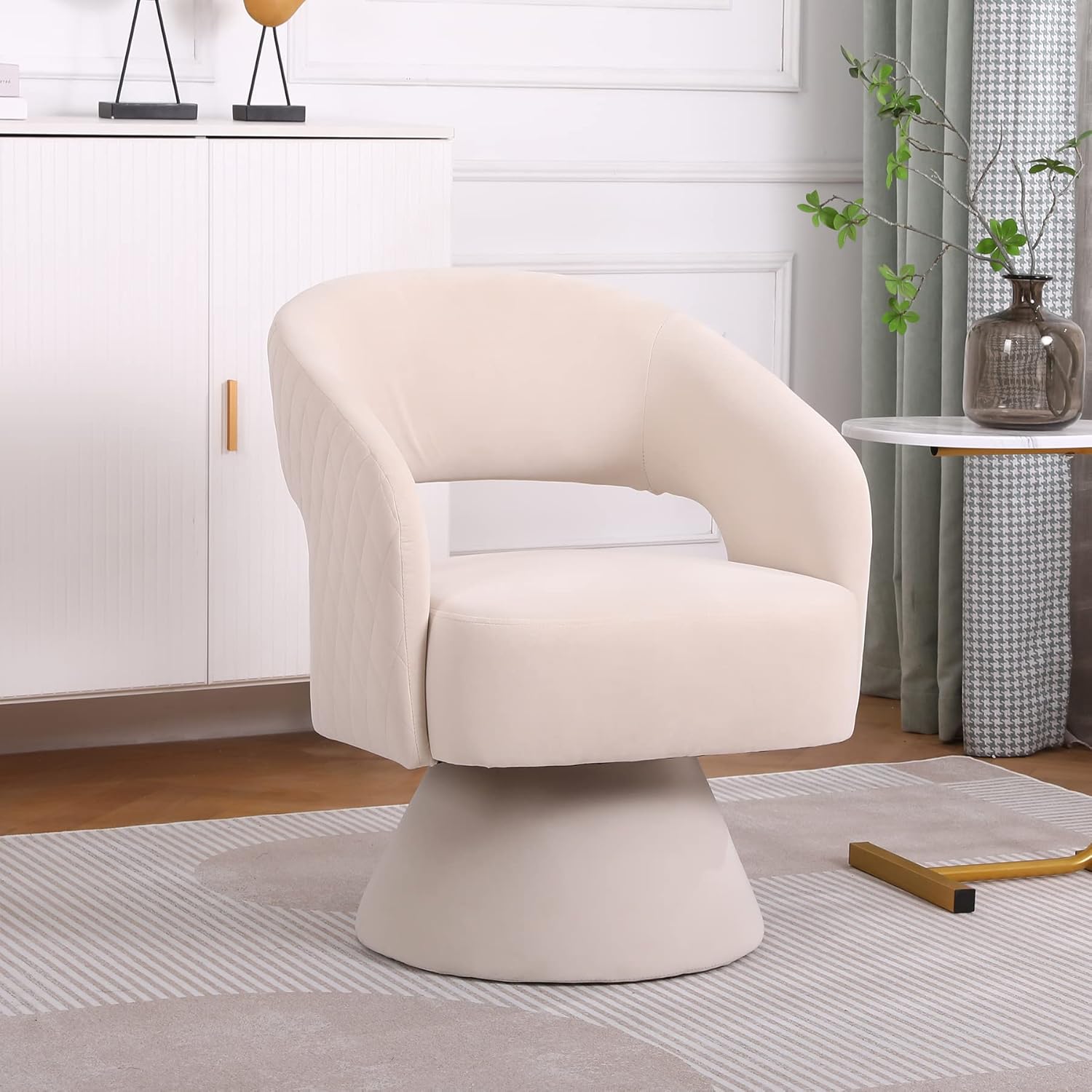 Swivel Barrel Chair Set of 2, Upholstered Swivel Chair for Living Room, 360 Degree Velvet Swivel Chair with Open Back, Modern Armchair for Bedroom, Hotel, Office (Beige, Velvet)