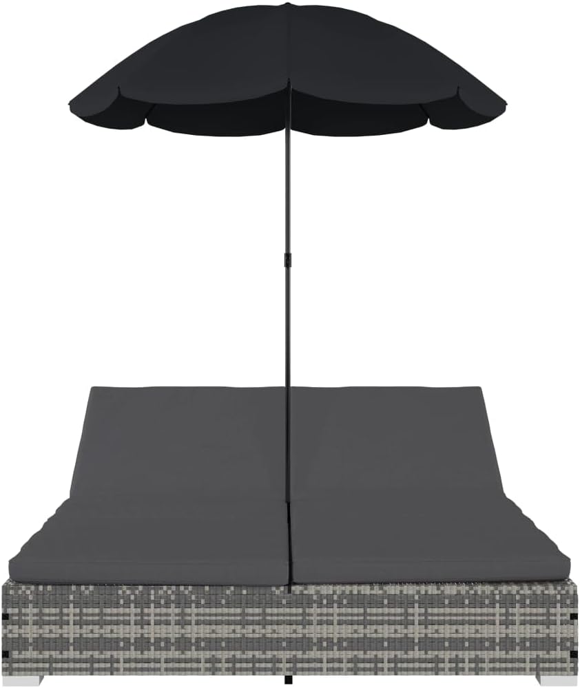 WWHZ Outdoor Lounge Bed with Umbrella Poly Rattan Gray