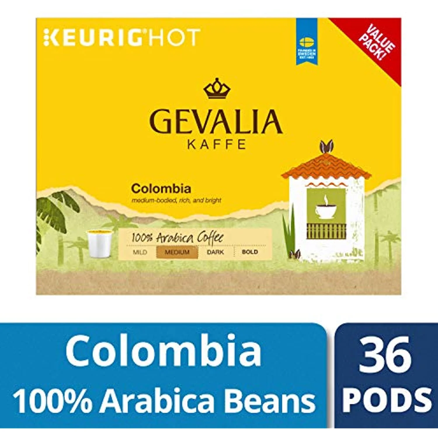 Gevalia Kaffe Colombian Blend Medium Roast K-Cup Coffee Pods (36 Pods)