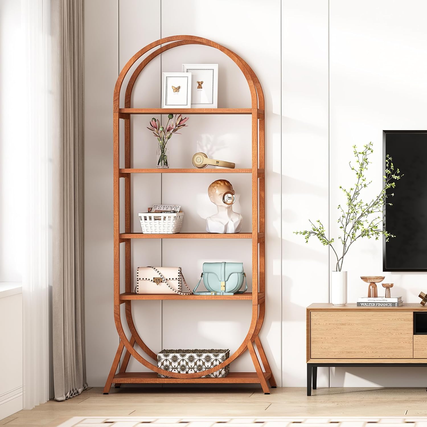 Tribesigns 5-Tier Open Bookshelf, 70.8" Tall Arched Bookcase, Modern Brown Storage Bookshelves, Freestanding Display Rack Shelving Unit for Office, Bedroom, Living Room, Easy Assembly (1PC)