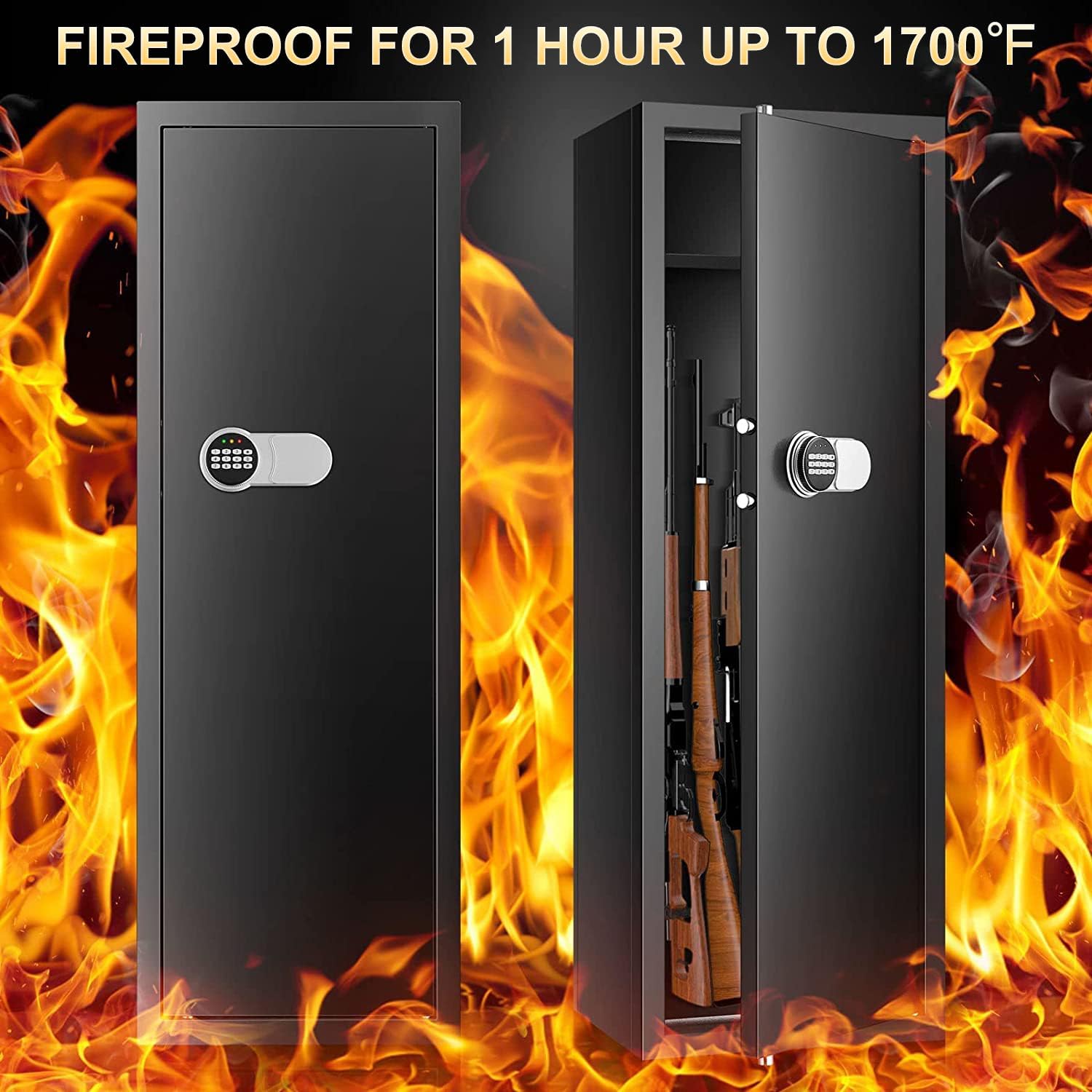 [𝟐𝟎𝟐𝟒 𝐍𝐄𝐖] 7-8 Fireproof Gun Safes for Home Rifle and Pistols, Heavy Duty Gun Cabinet for Rifles and Shotguns, Quick Access Gun Safes & Cabinets with Digital Keypad & Silent Mode-Black