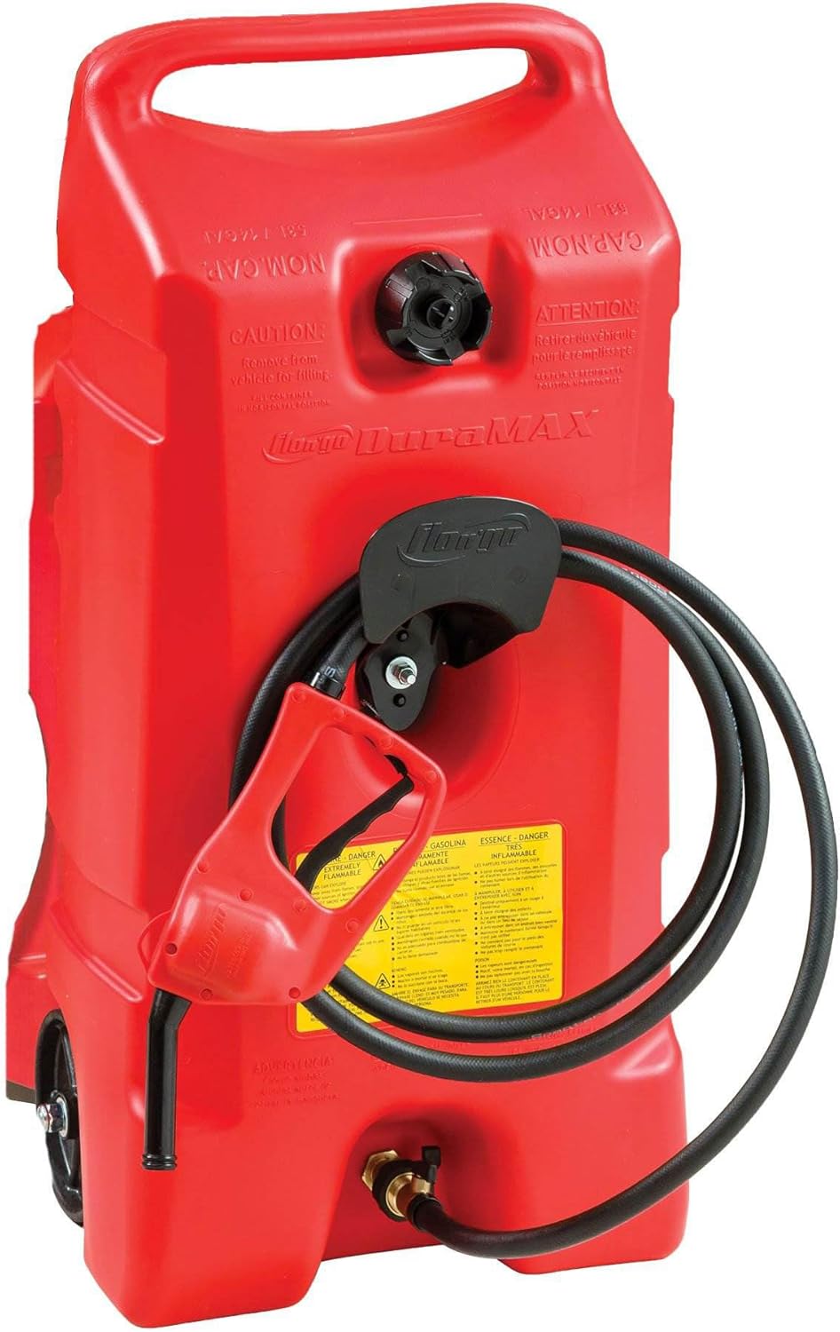Scepter 14 Gallon Portable On Wheels Gas Fuel Tank Container with LE Fluid Transfer Siphon Pump and 10 Foot Long Hose, 2 Pack, Red