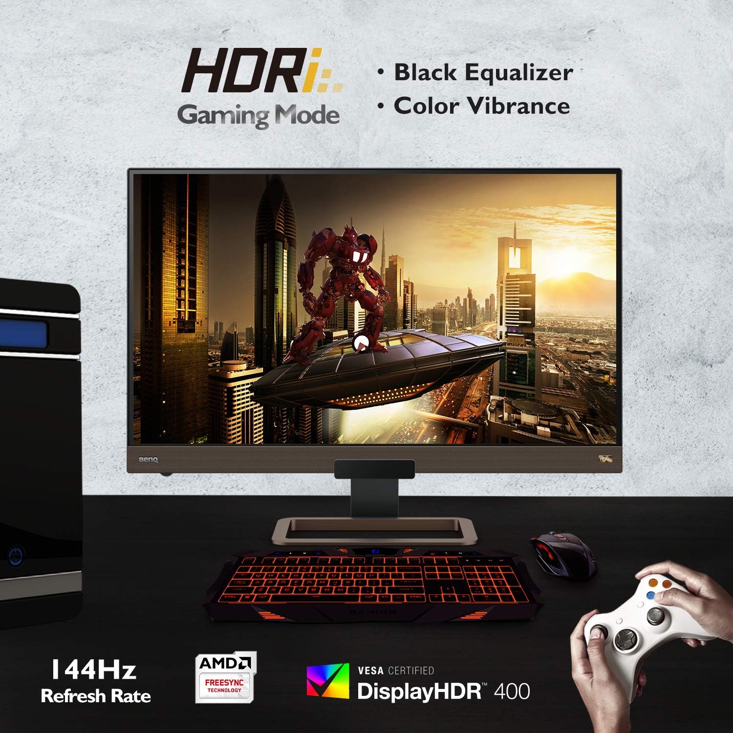 BenQ MOBIUZ EX3210U 32” 4K True HDMI 2.1 144Hz White Gaming Monitor, UHD (3840 x 2160), IPS, 1ms, FreeSync, HDR, Eye Care, Display Port, USB 3.0, Remote Control, Microphone with AI Noise Canceling
