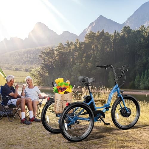 ANCHEER Electric Tricycle for Adults, 350W(Peak 550W) Etrike, 48V/499Wh Ebike, 24" Folding 3 Wheel Electric Trike, 15.5MPH & 55Miles Electric Bike, Rear Differential, Rear Basket