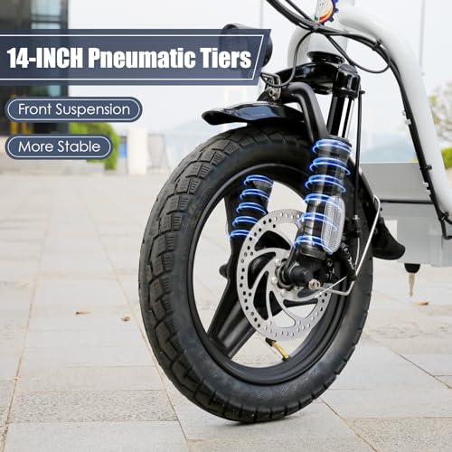 Caroma Peak 500W/800W/1200W Electric Scooter with Seat, Max 15/20/30Miles Range&20MPH, 14" Tires Foldable Adult Electric Scooter with Basket for Pets & Cargo, Dual Shock Absorbing Ebike for Commuting