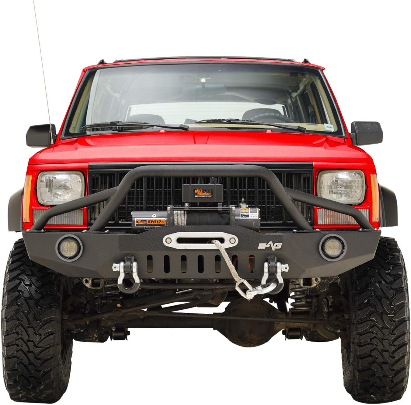 KML Front Bumper with LED Lights and Winch Plate Fit 1984-2001 Cherokee XJ / 1984-2001 Comanche MJ.