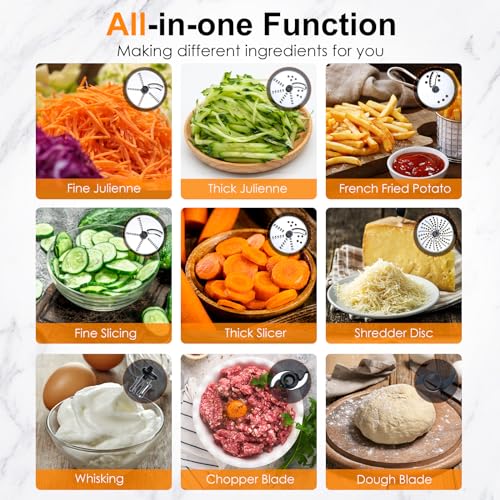Homtone 16 Cup Food Processor, Aluminum-Diecast Blender and Food Processor Combo, 5 Preset Modes Vegetable Chopper Electric, 8 Blades 11 Functions for Home Use, Stepless Speed Control, 650W, Sliver