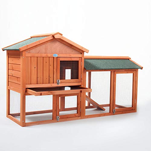 COZIWOW Fashion Durable Wooden Rabbit Hutch Indoor with Removable Tray & Ramp, Bunny Cage Outdoor, Small Animal Houses & Habitats with Waterproof Roof Rabbit Cage(Orange)
