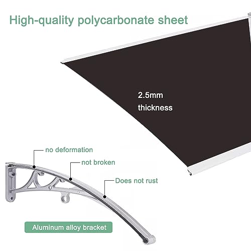 UV Rain Snow Protection Front Door Canopy Window Awning,Patio Porch Awning Shelter,Brown Polycarbonate Cover,Window Rain Shelter Cover,Garden Entry Awning,with White Bracket (47"x43")