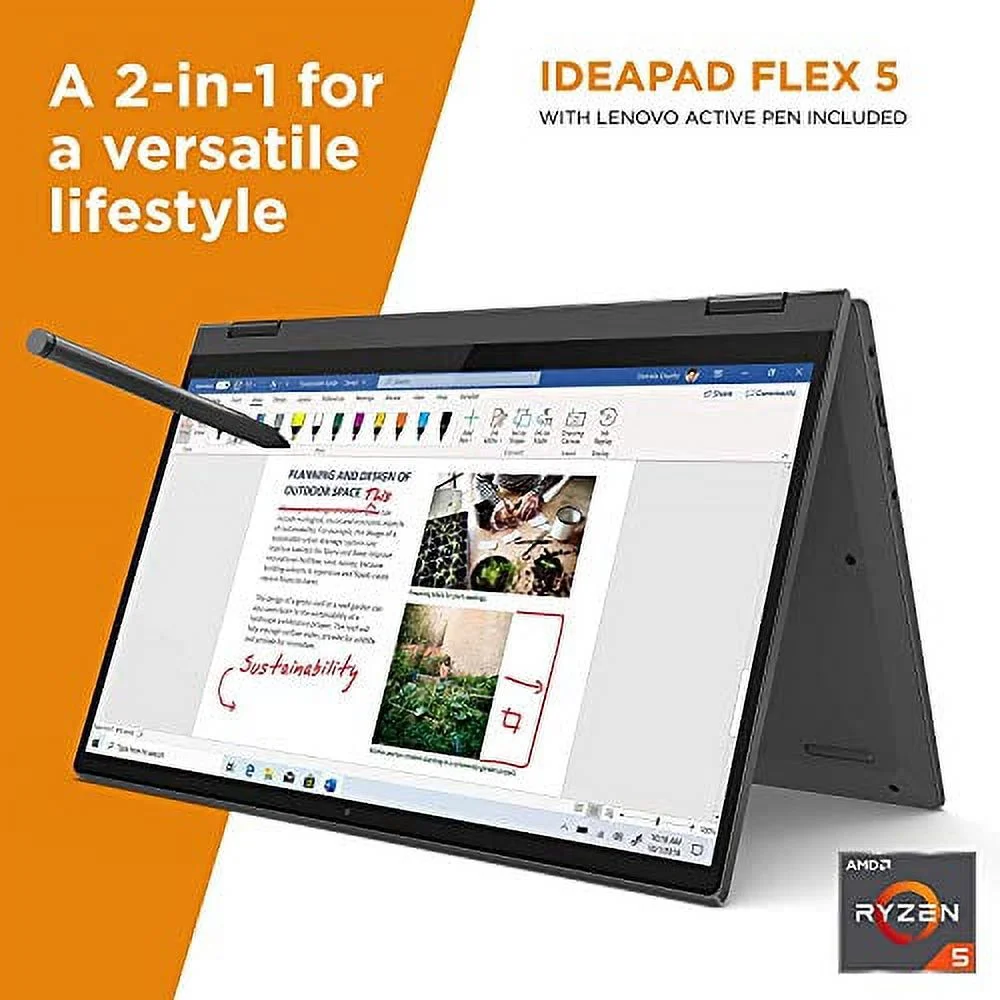 2022 Lenovo IdeaPad Flex 5 2-in-1 Laptop | 14" Touchscreen | AMD 6-Core Ryzen 5 5500U | Radeon Graphics | 16GB DDR4 1TB NVMe SSD | WiFi AX | HDMI | USB-C | Backlit | FPR | Windows 10 Stylus Pen