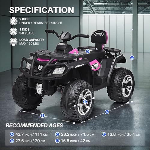 Joywhale 24V 2 Seater Kids Ride on ATV Car 4WD Quad Electric Vehicle Easy-Drag 4-Wheeler, with 4x75W Powerful Engine, Big Battery, Metal Suspension, Soft Braking, Music & Bright Headlights, BW-A20s