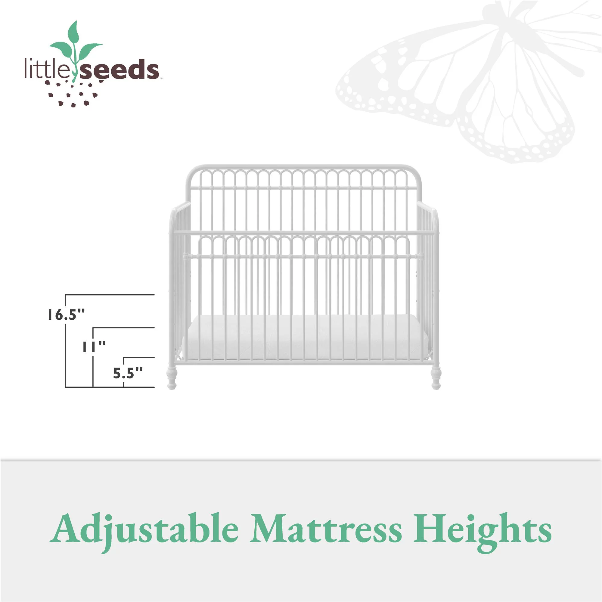 Little Seeds Ivy 3-in-1 Convertible Metal Crib, Off White - Curated Treasures Market
